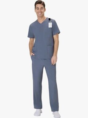 NWT Hanes Slate Gray Scrub Set - Large